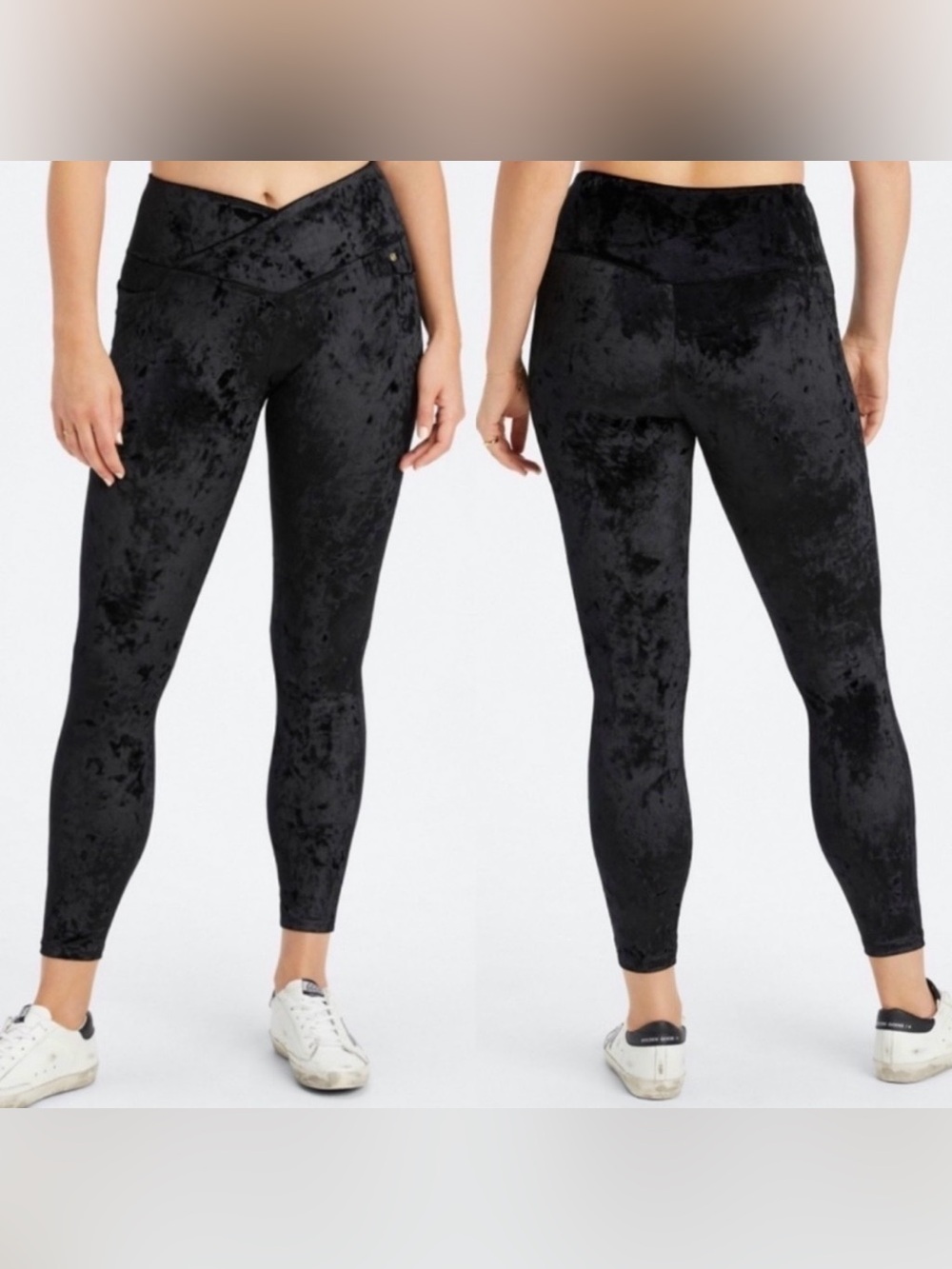 Fabletics Crossover High Waisted Crushed Velour Legging Celeste Black Size M NEW - Picture 1 of 7